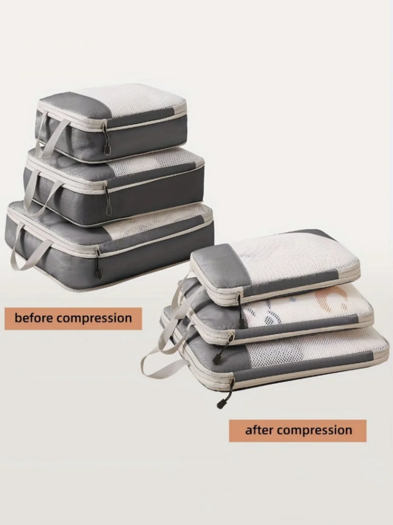 3-Piece Compression Packing Cubes | Waterproof Suitcase Organizers