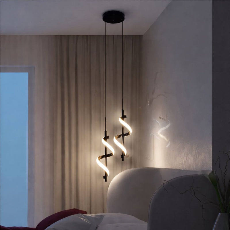 Black Double Spiral LED Pendant Light – Modern Ceiling Feature