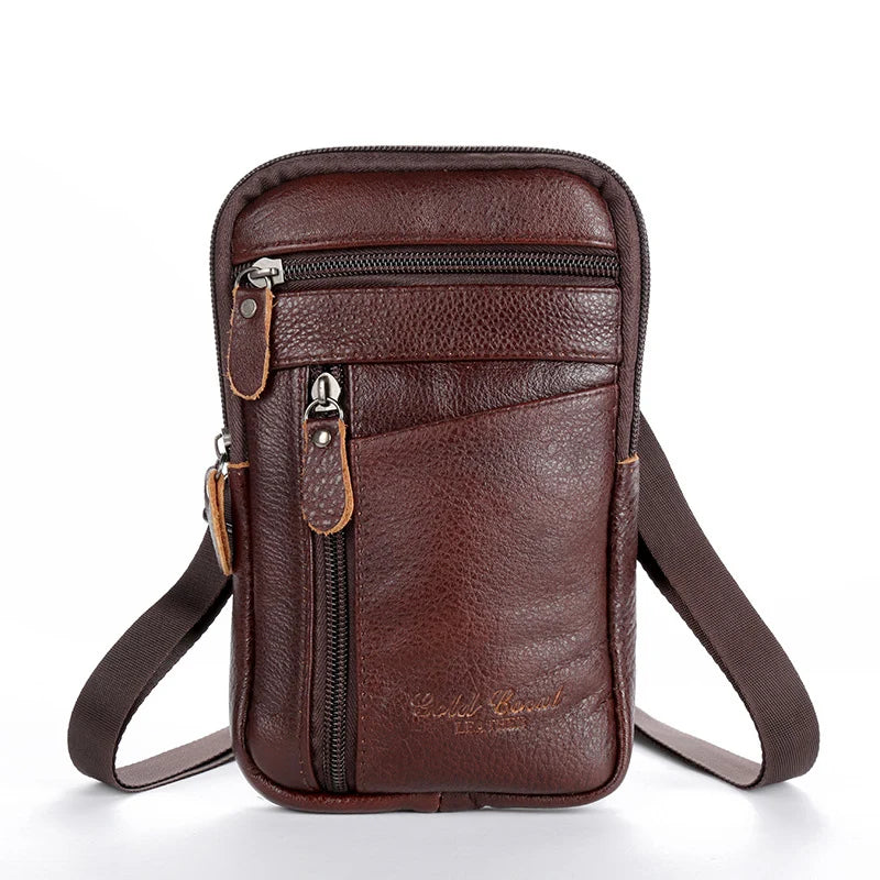 Men’s Vintage Leather Waist Bag – Multi-Function Crossbody & Belt Pouch