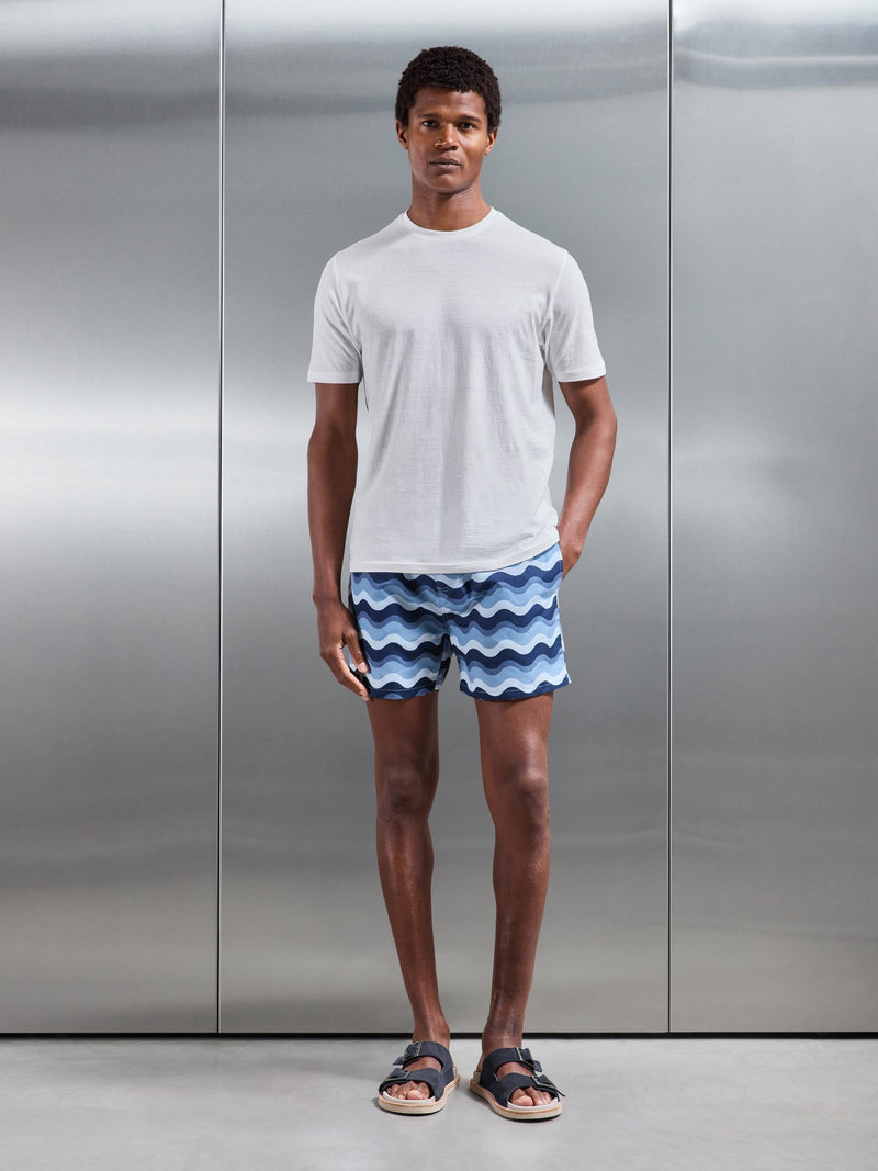 Palma Drawstring Printed Swim Short in Navy