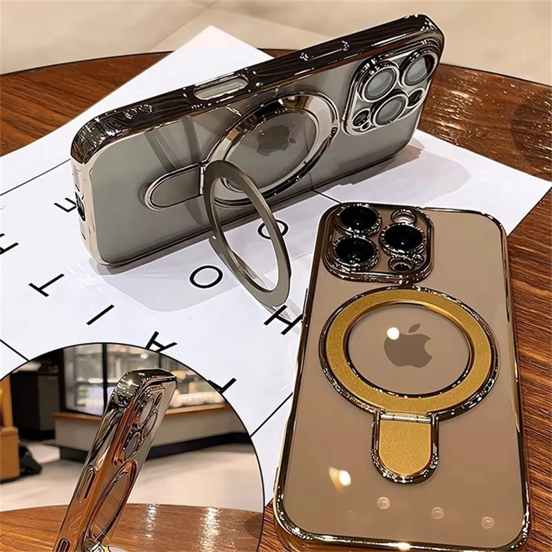 Luxury MagSafe Clear Case for iPhone – Magnetic Ring Stand & Premium Acrylic Cover