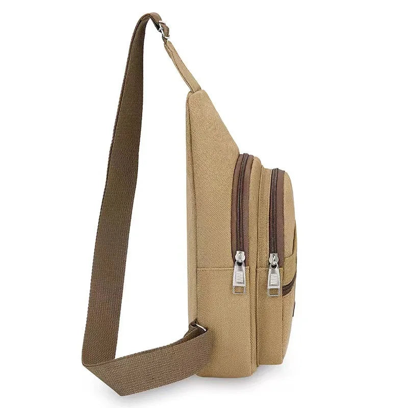 Men's Retro Canvas Crossbody Bag – Waterproof Multi-Pocket Chest Pack