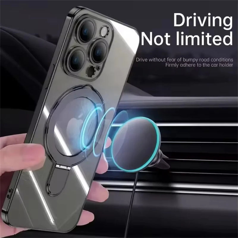 Luxury MagSafe Clear Case for iPhone – Magnetic Ring Stand & Premium Acrylic Cover