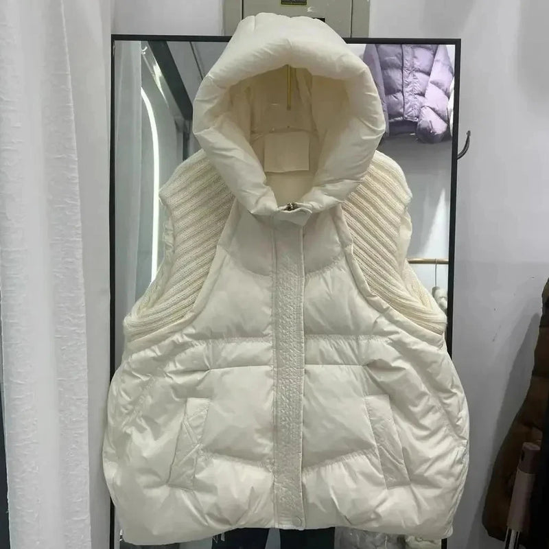 Women's Plus-Size Hooded Puffer Vest – Warm Longline Winter Coat