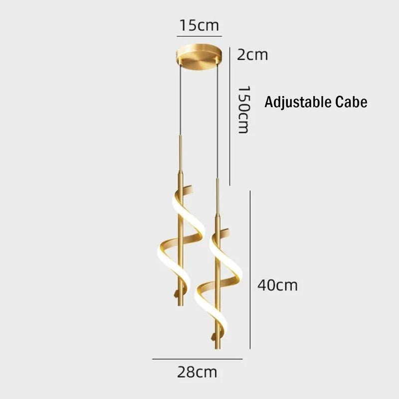 Gold Double Spiral LED Pendant Light – Modern Luxury Ceiling Feature