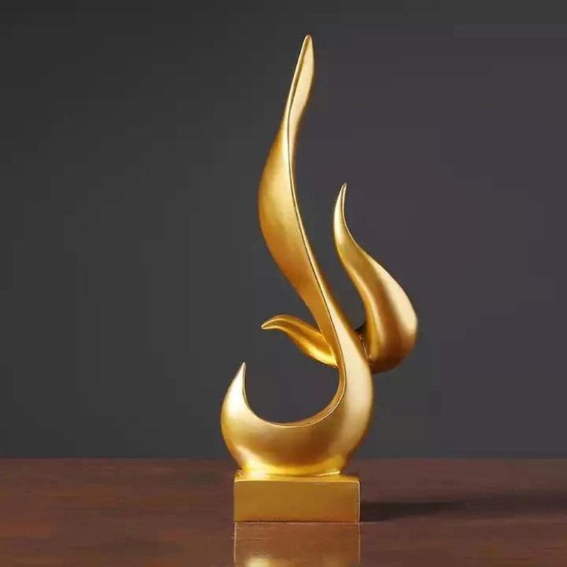 Escultura Abstrata Art Flame Decor Resina - 0076 Conceito Dourado