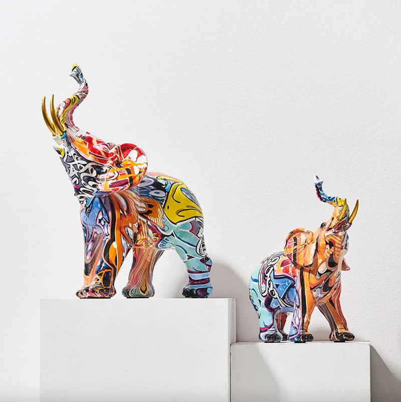 Escultura Elefante Grafite Street & Colors Conceito Street O Par