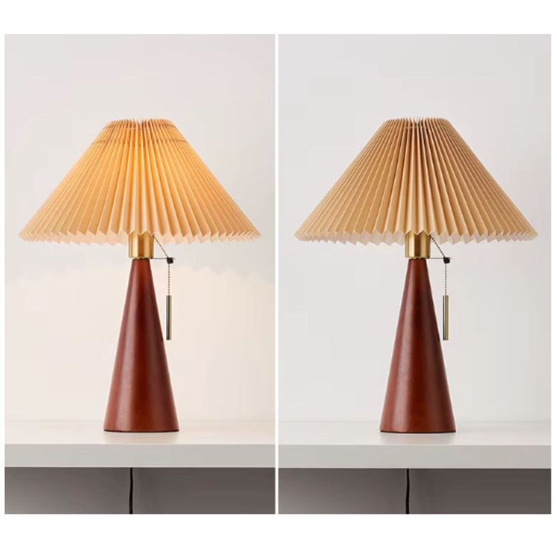 Luminária Abajur de Mesa Cogumelo Plissé de Madeira 50cm Conceito