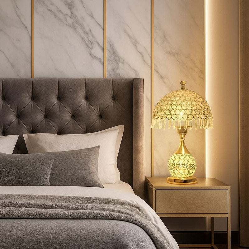 Luminária Abajur de Mesa Luxuoso Cogumelo Deluxe Crystals 43cm Conceito