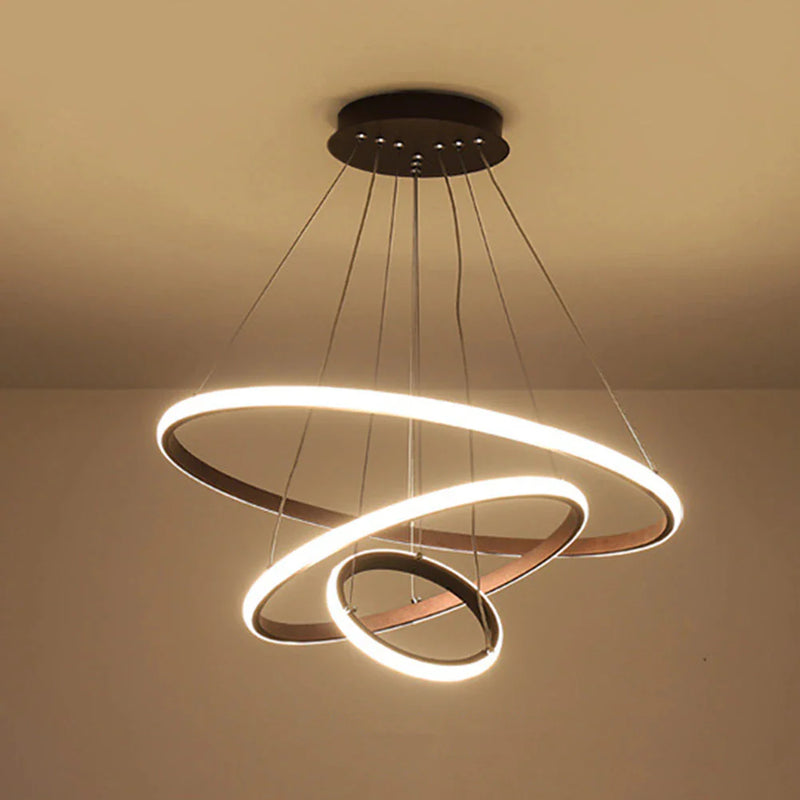 Lustre Pendente Circular Triplo em Led luzes projeto-150 Preto Quente