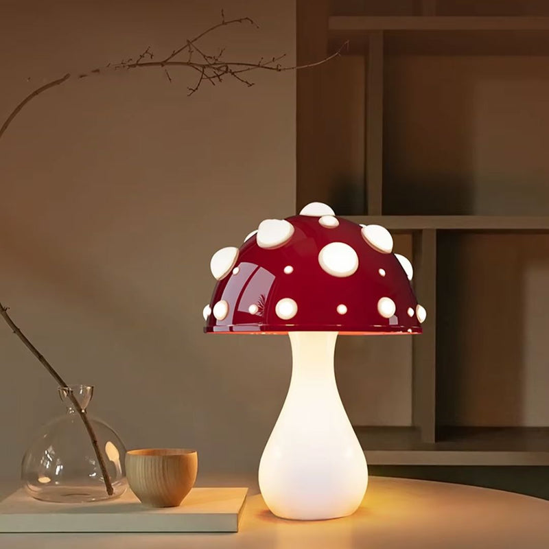 Realistic Mushroom LED Table Lamp – Solid Wood Base