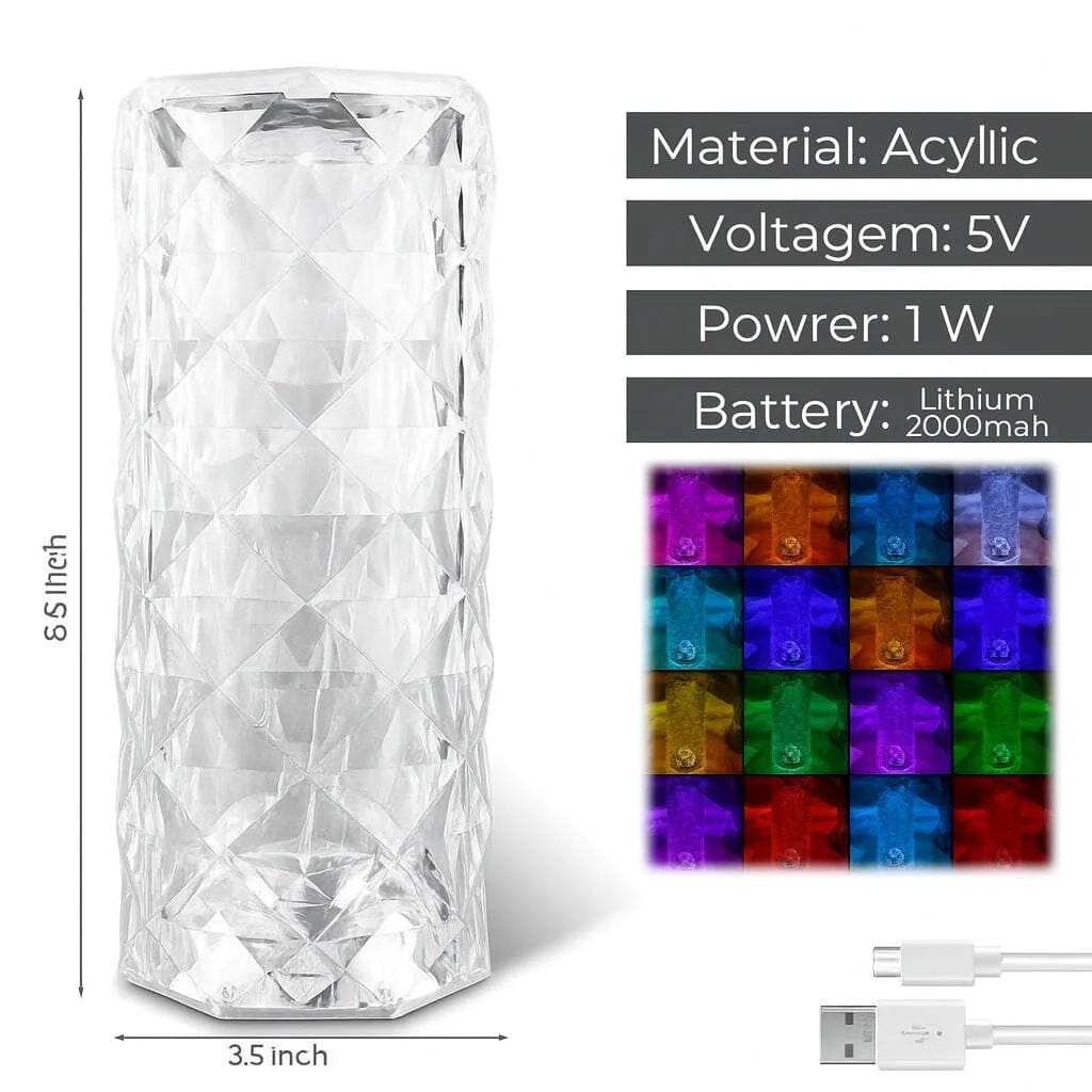 Crystal Touch LED Table Lamp – 16 Colors, Wireless & Rechargeable