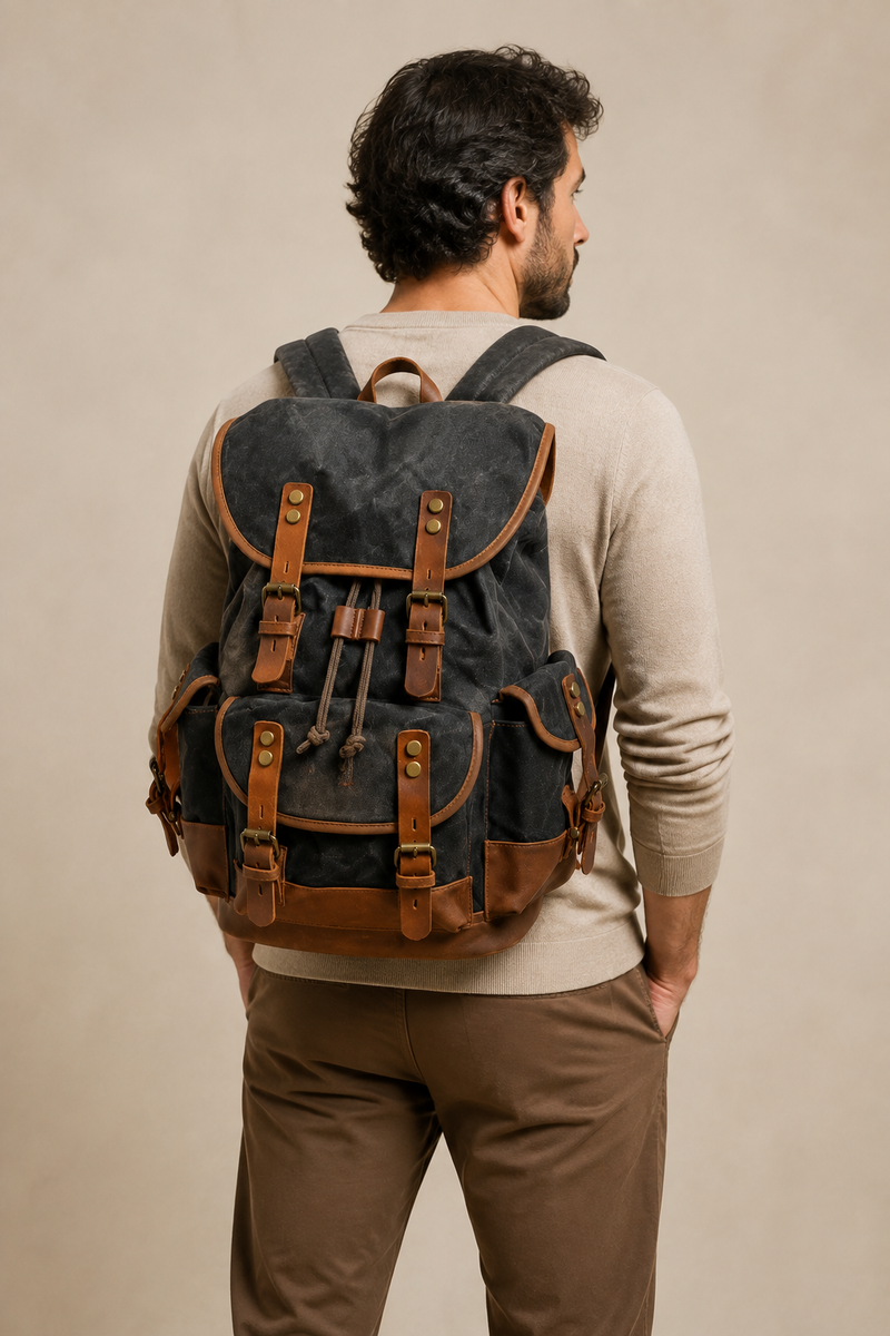 Vintage Men’s Canvas Backpack – Large Capacity for Travel and Outdoor Activities
