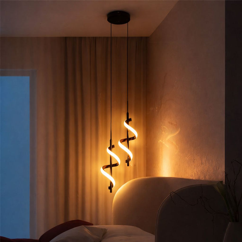 Black Double Spiral LED Pendant Light – Modern Ceiling Feature