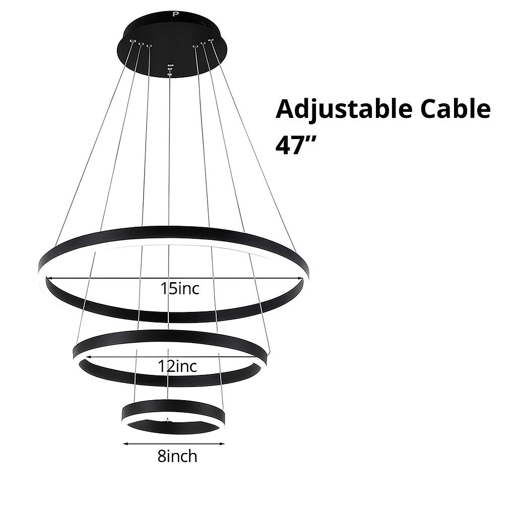 Triple Circular LED Pendant Light for Dining Room – Modern Hanging Chandelier