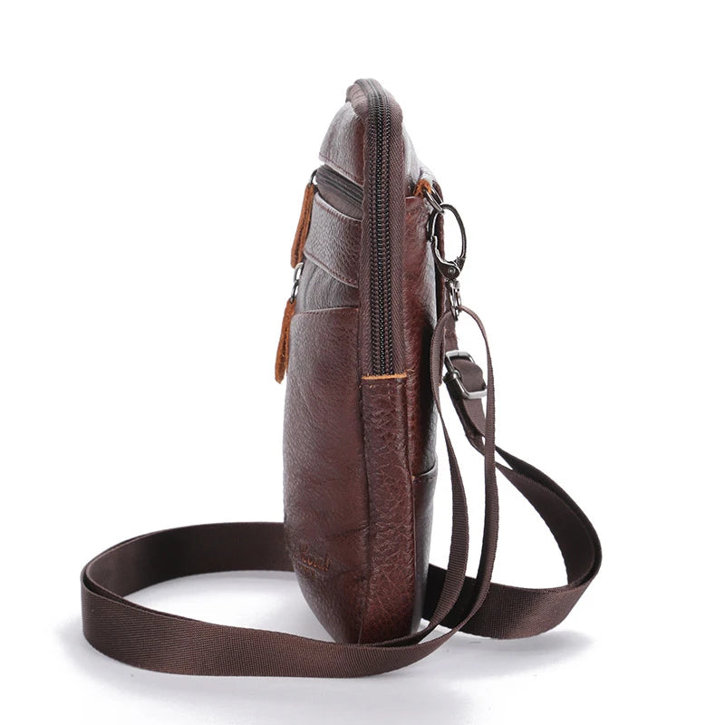 Men’s Vintage Leather Waist Bag – Multi-Function Crossbody & Belt Pouch