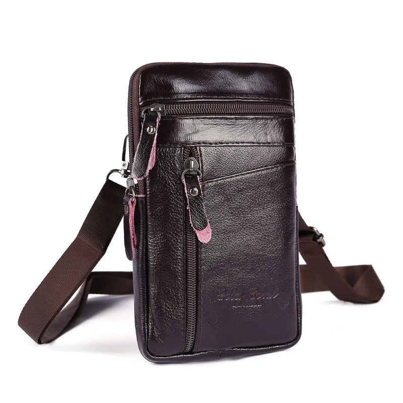 Men’s Vintage Leather Waist Bag – Multi-Function Crossbody & Belt Pouch