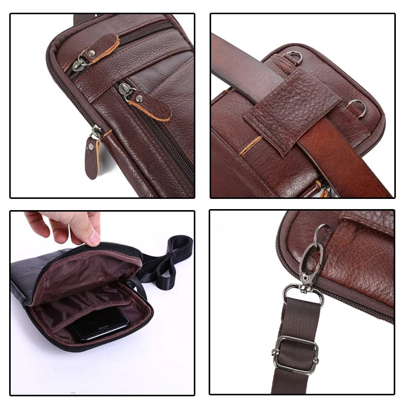Men’s Vintage Leather Waist Bag – Multi-Function Crossbody & Belt Pouch