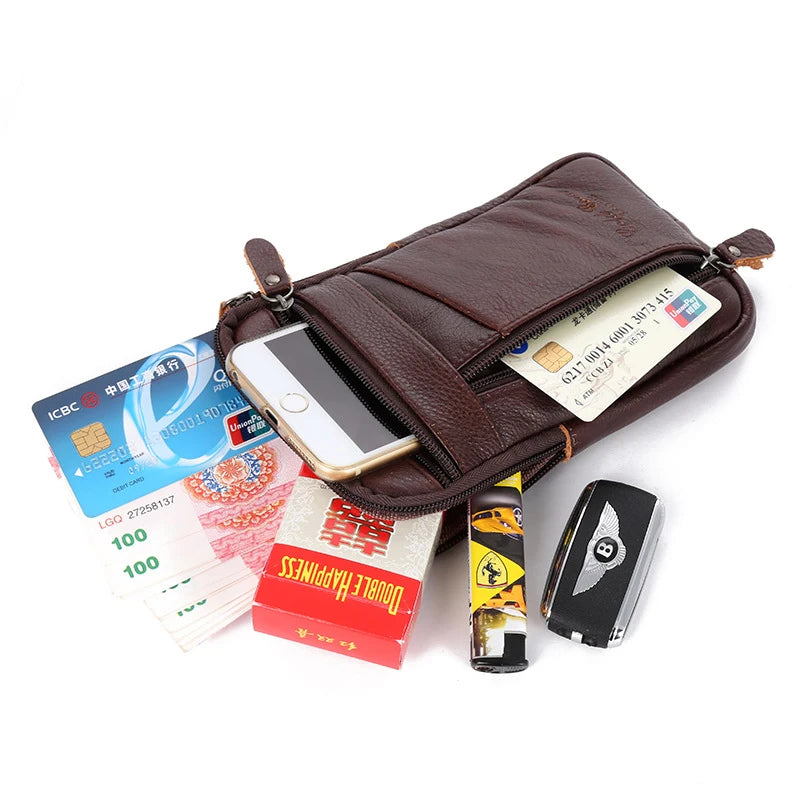 Men’s Vintage Leather Waist Bag – Multi-Function Crossbody & Belt Pouch