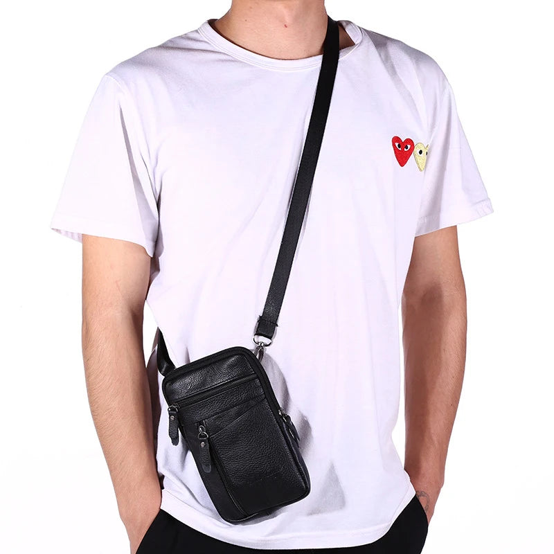 Men’s Vintage Leather Waist Bag – Multi-Function Crossbody & Belt Pouch