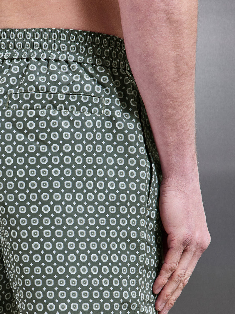 Mosaic Drawstring Printed Swim Short in Sage