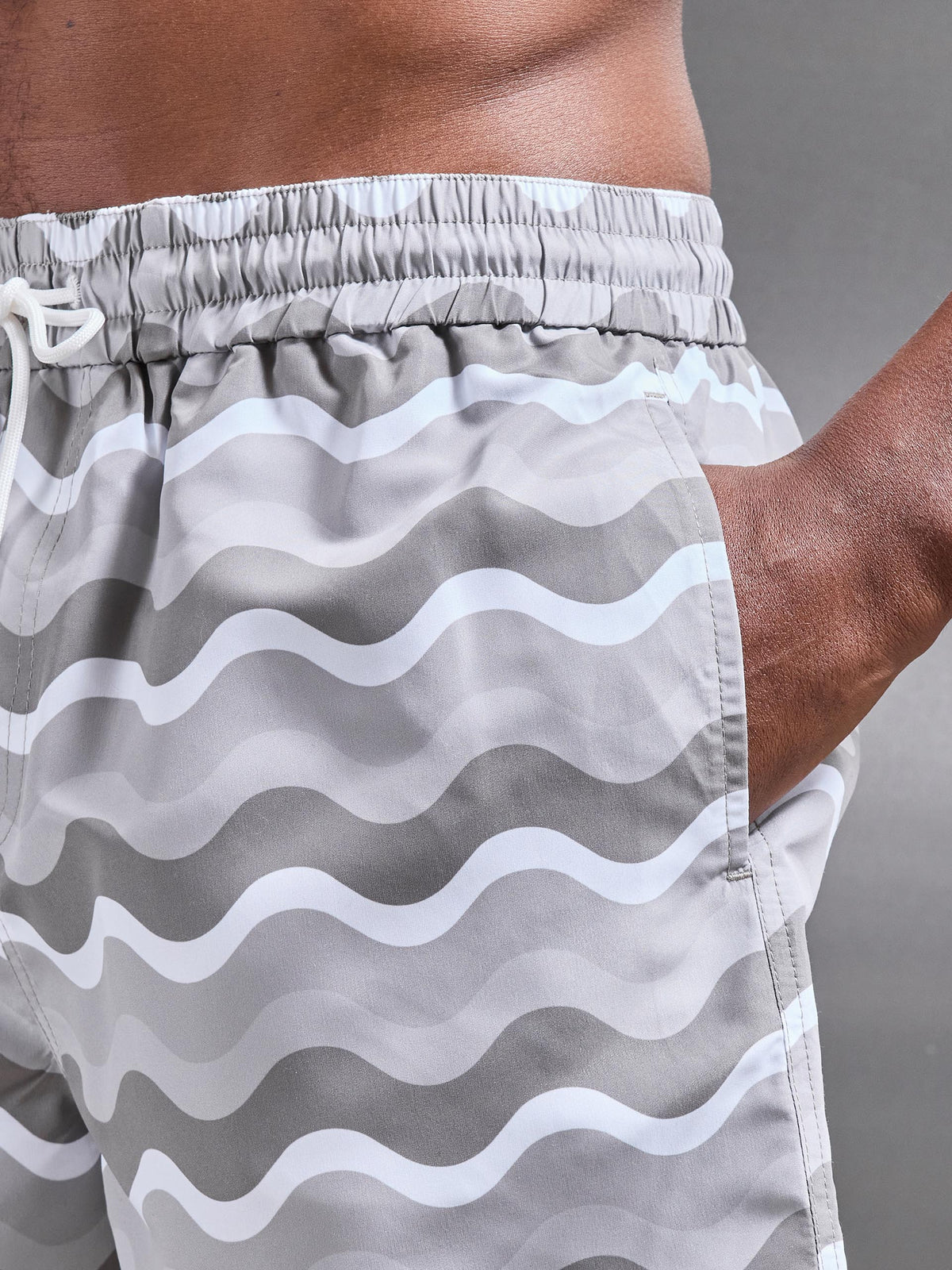 Palma Drawstring Printed Swim Short in Stone