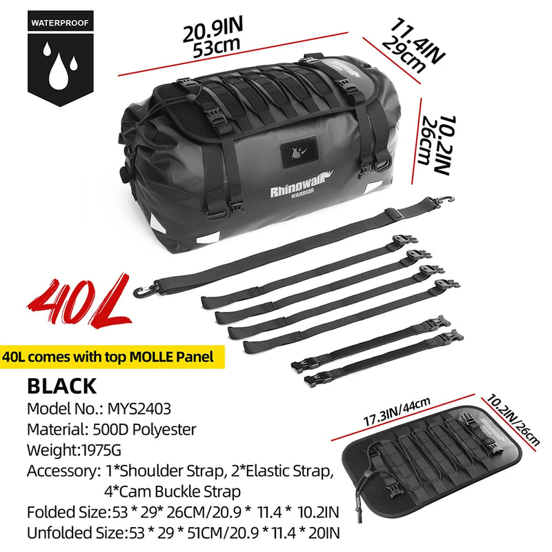Rhinowalk Motorcycle Saddle Bag – 20L/40L/65L Waterproof & MOLLE