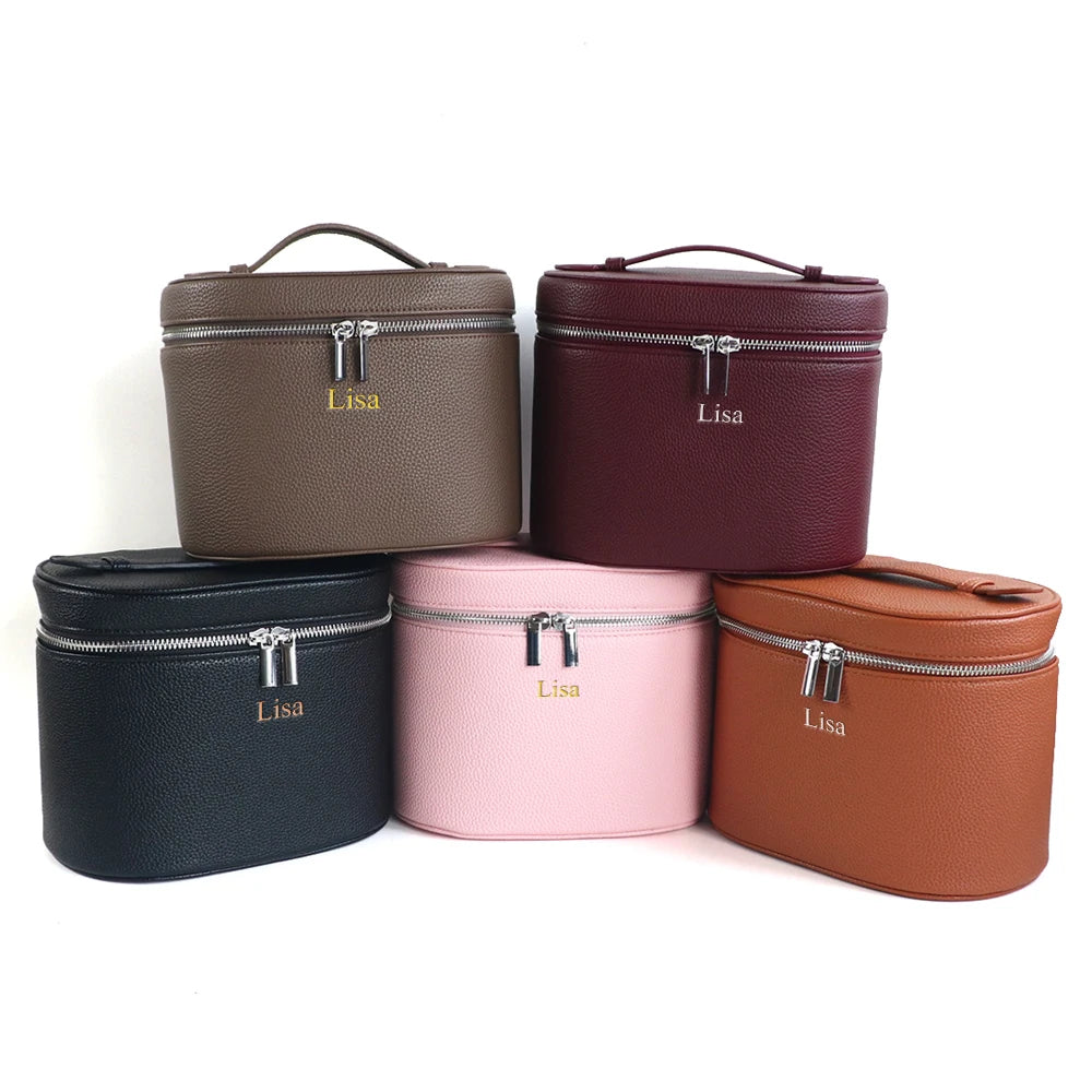 Personalized PU Leather Travel Cosmetic Bag – Large Capacity