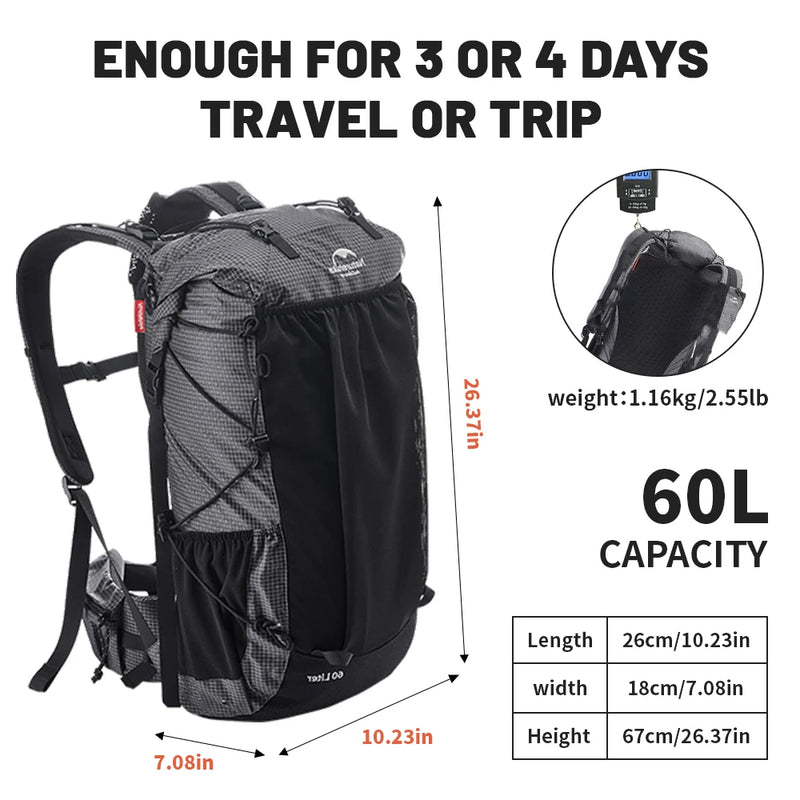 60+5L Hiking Backpack – Ultralight & Waterproof