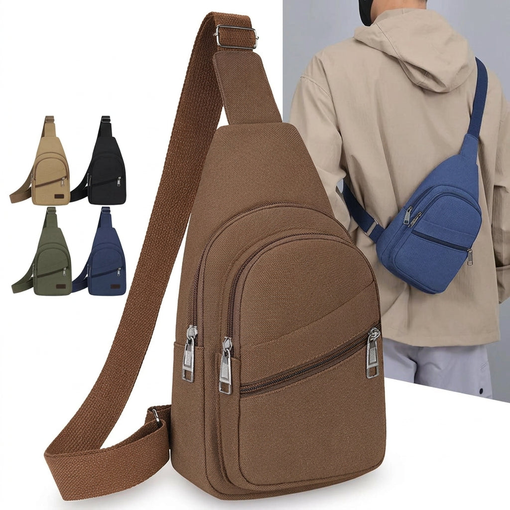 Men's Retro Canvas Crossbody Bag – Waterproof Multi-Pocket Chest Pack
