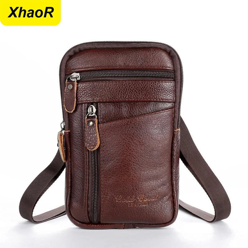 Men’s Vintage Leather Waist Bag – Multi-Function Crossbody & Belt Pouch