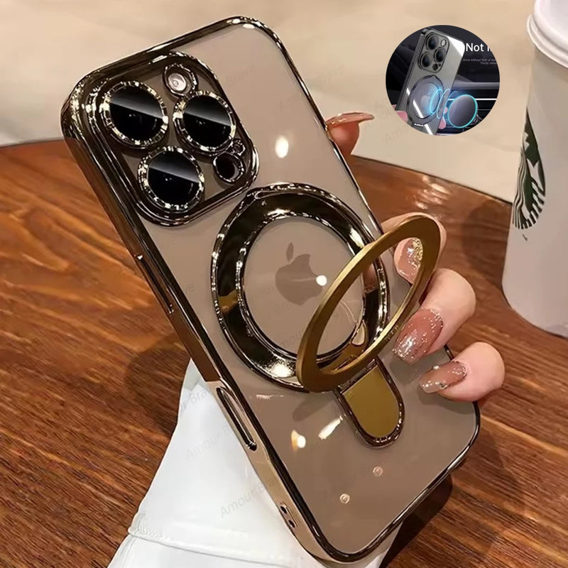 Luxury MagSafe Clear Case for iPhone – Magnetic Ring Stand & Premium Acrylic Cover