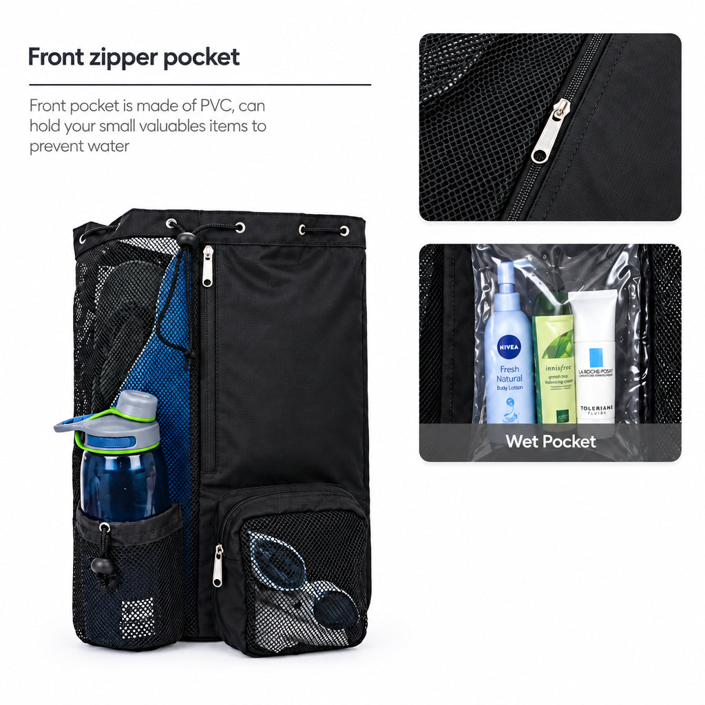 Mesh Swim Backpack – Wet Pocket, Drawstring & Gym Bag