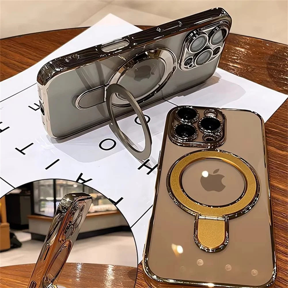 Luxury MagSafe Clear Case for iPhone – Magnetic Ring Stand & Premium Acrylic Cover