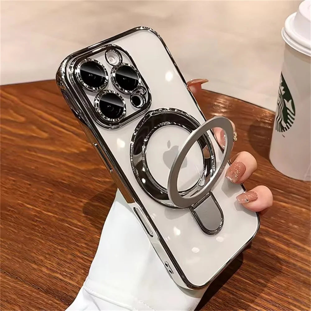 Luxury MagSafe Clear Case for iPhone – Magnetic Ring Stand & Premium Acrylic Cover