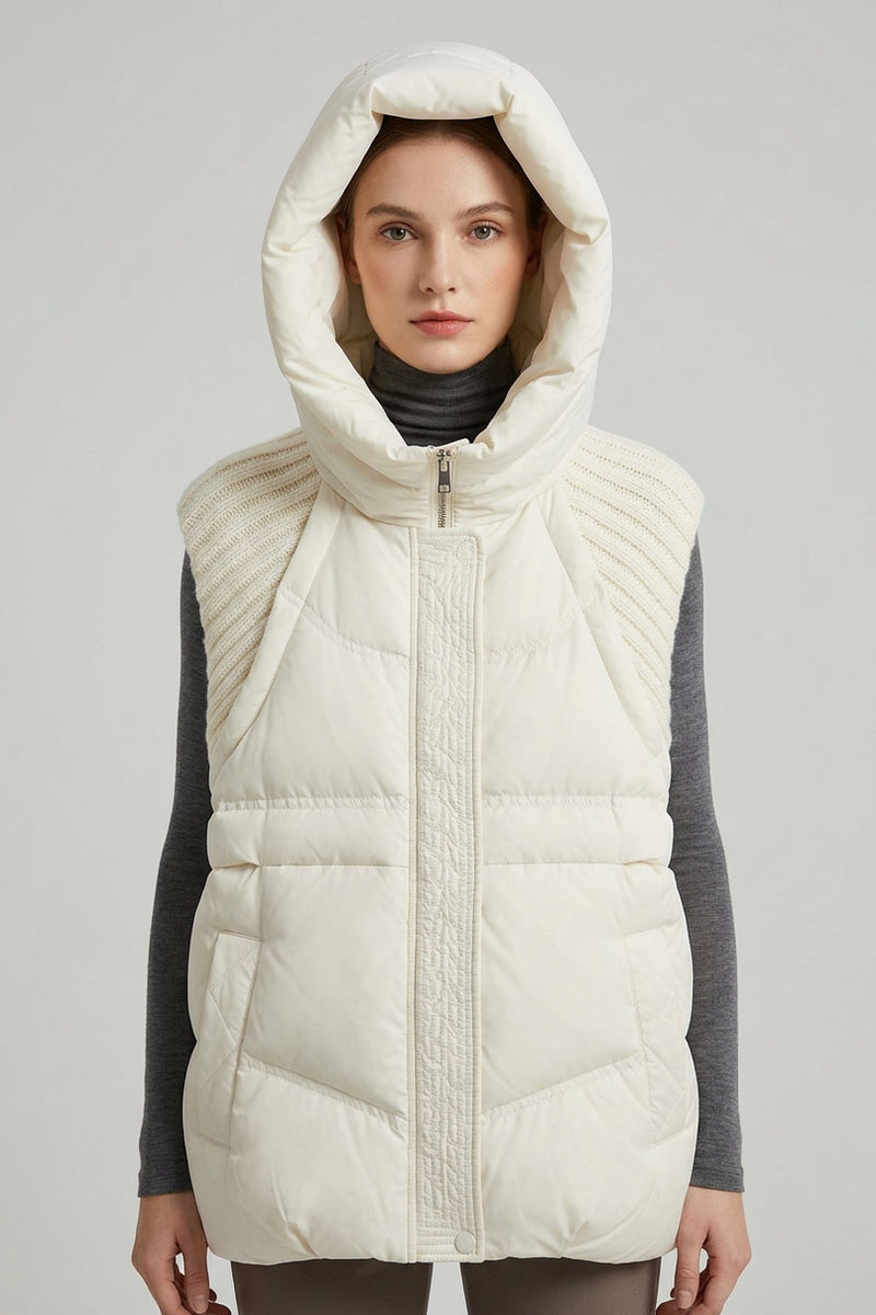 Women's Plus-Size Hooded Puffer Vest – Warm Longline Winter Coat