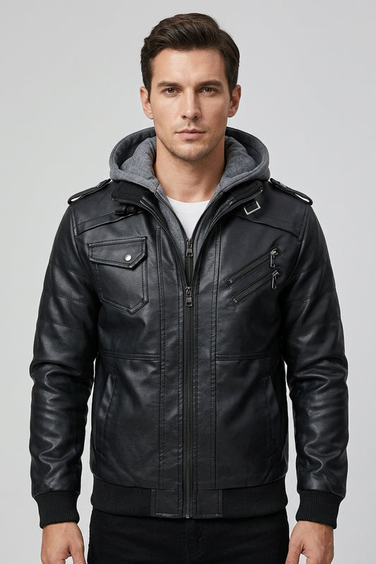 Men's PU Leather Biker Jacket – Classic Motorcycle Style