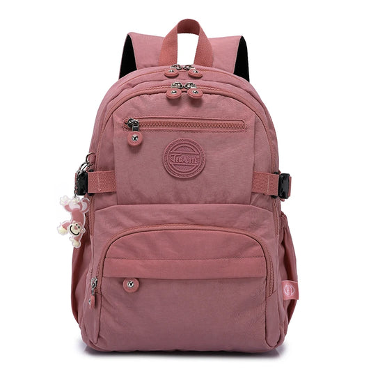 Waterproof Nylon Backpack for Women & Girls – Spacious Multi-Pocket Travel & School Bag