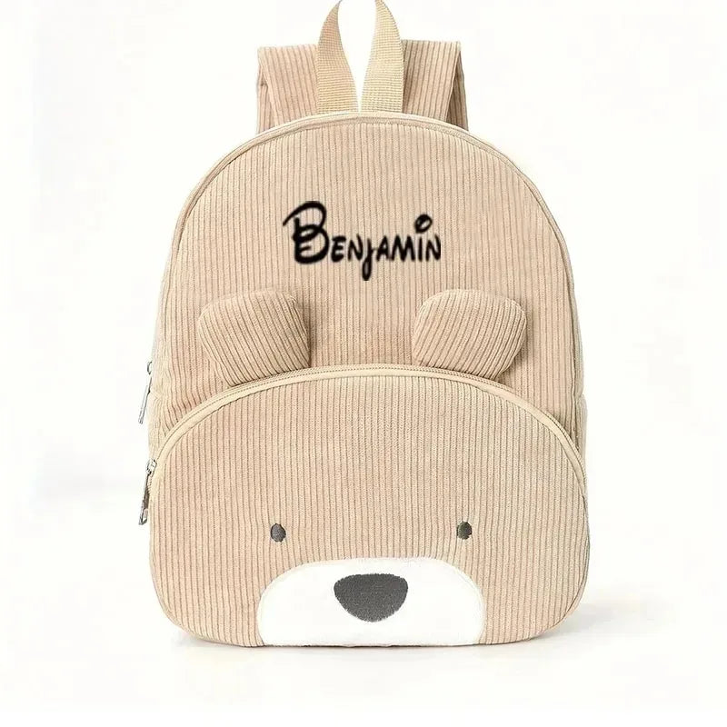 Personalized Bear Kids Backpack | Plush Corduroy School Bag