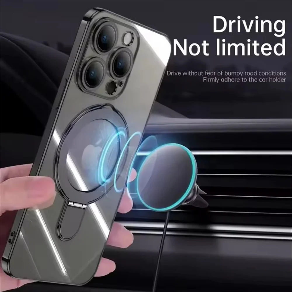 Luxury MagSafe Clear Case for iPhone – Magnetic Ring Stand & Premium Acrylic Cover