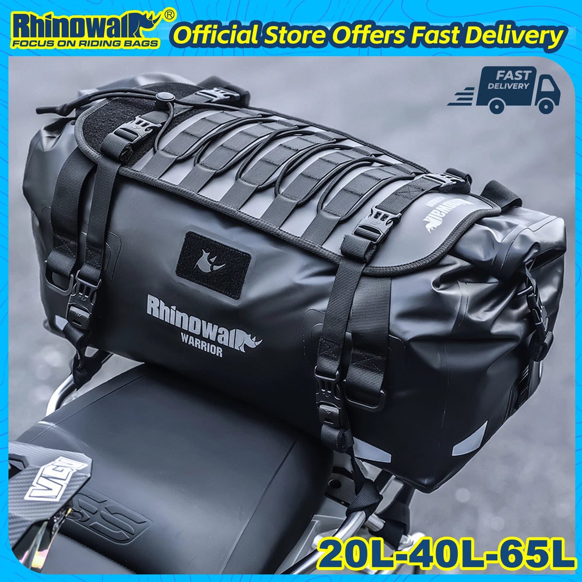 Rhinowalk Motorcycle Saddle Bag – 20L/40L/65L Waterproof & MOLLE