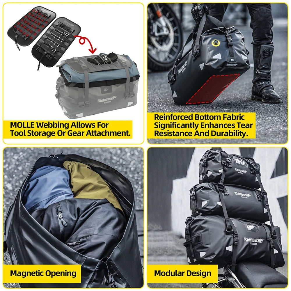 Rhinowalk Motorcycle Saddle Bag – 20L/40L/65L Waterproof & MOLLE