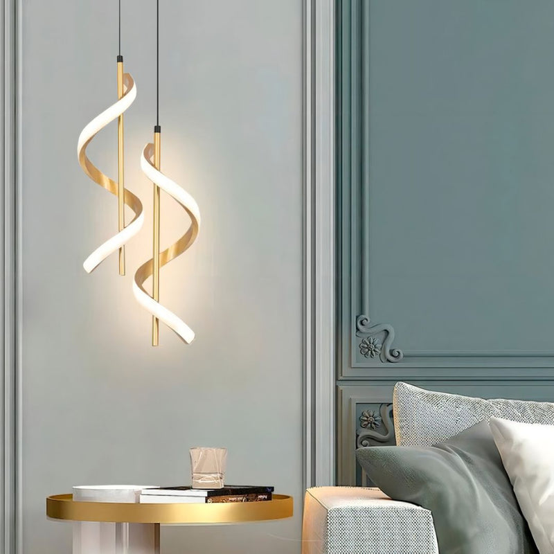 Gold Double Spiral LED Pendant Light – Modern Luxury Ceiling Feature
