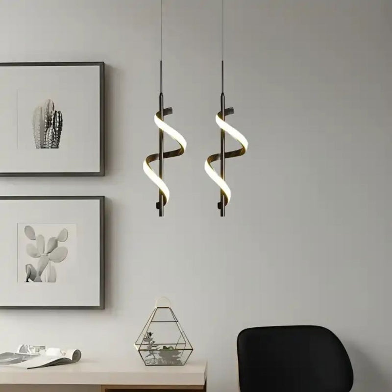 Black Double Spiral LED Pendant Light – Modern Ceiling Feature