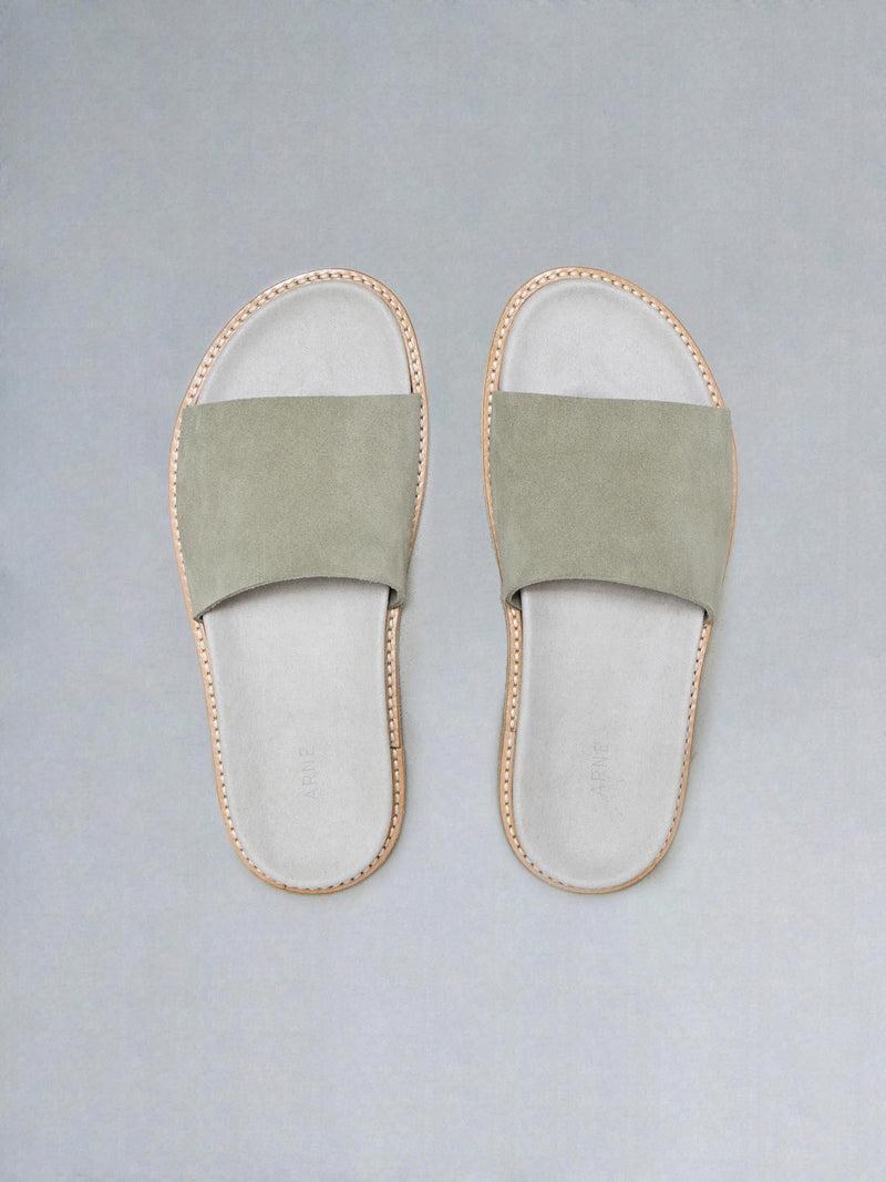 Suede Slides in Olive