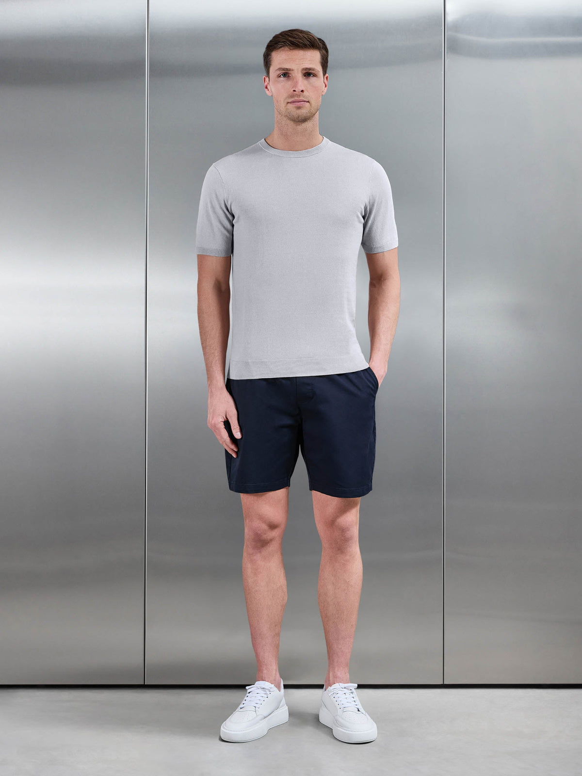 Summer Cotton Knitted T-Shirt in Stone