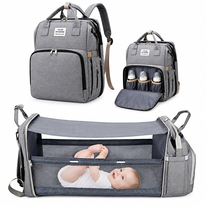 3-in-1 Baby Diaper Backpack – Foldable Changing Bed & USB