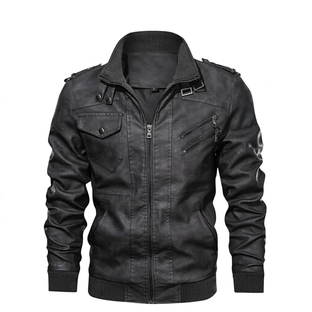 Men's PU Leather Biker Jacket – Classic Motorcycle Style