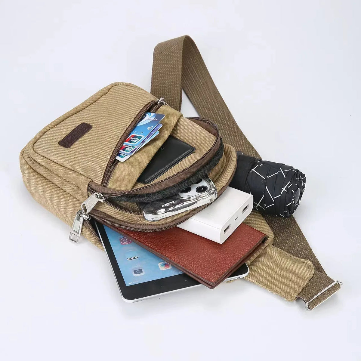 Men's Retro Canvas Crossbody Bag – Waterproof Multi-Pocket Chest Pack