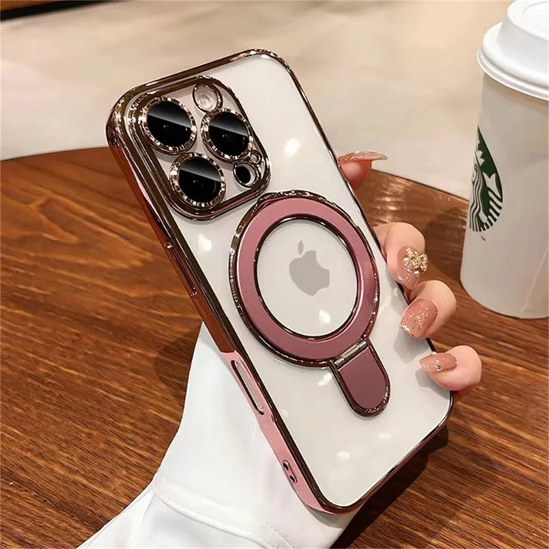 Luxury MagSafe Clear Case for iPhone – Magnetic Ring Stand & Premium Acrylic Cover